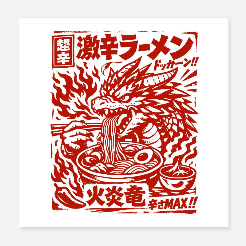 Dragons | Ramen | Soupe de nouilles | Extra épicé Poster 20 x 20 cm