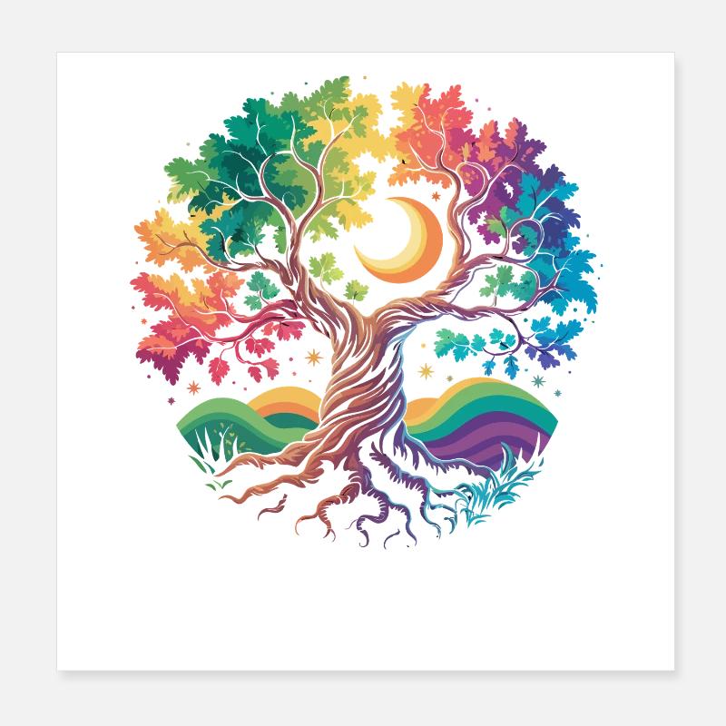 Rainbow Tree Moon Magic Poster 8" x 8" (20x20 cm)