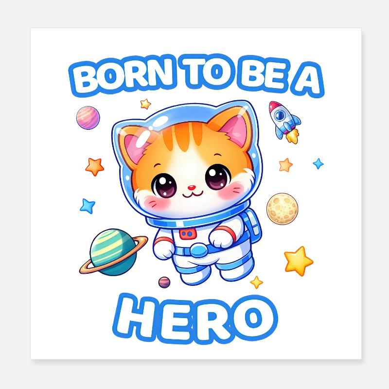 Geboren, um ein Held zu sein, Astronauten-Kätzchen – männlich Poster 20x20 cm