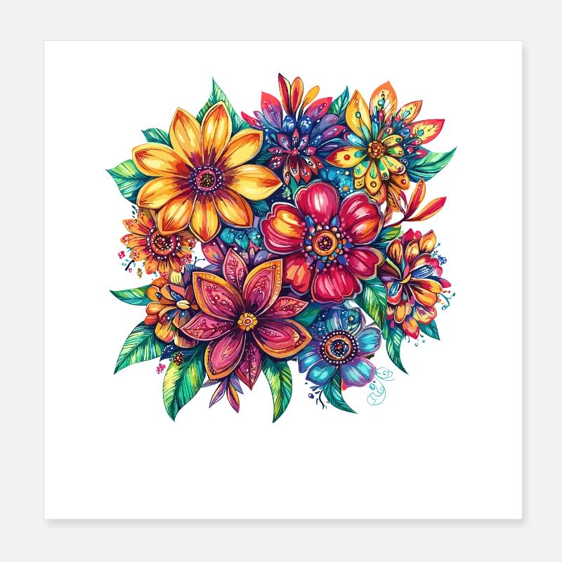 Feux d’artifice colorés de fleurs Poster 20 x 20 cm