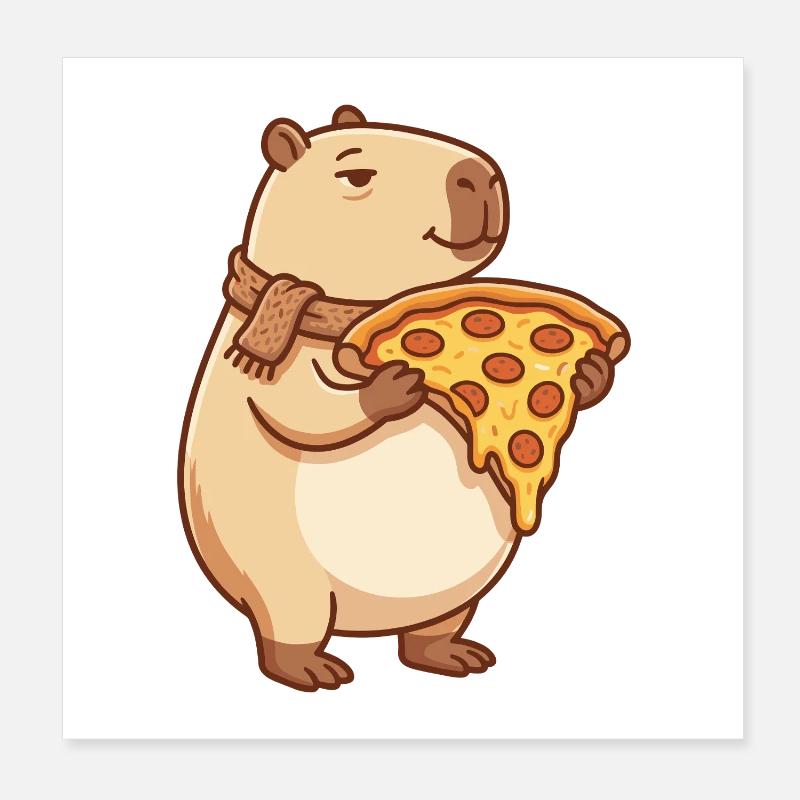 Pizza Capybara with melty cheese Poster 8" x 8" (20x20 cm)