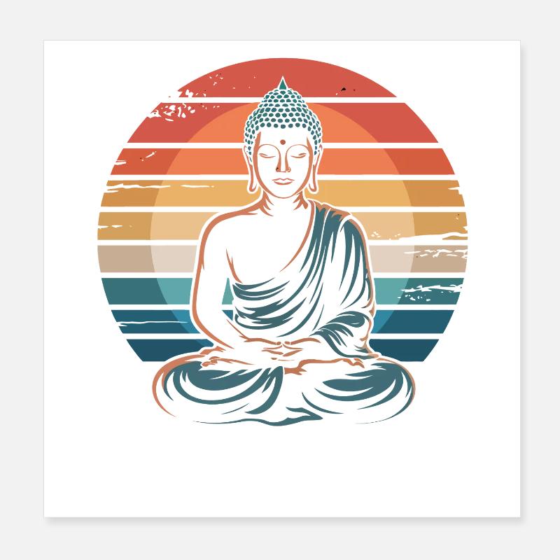 Bouddha Coucher de soleil rétro Poster 20 x 20 cm