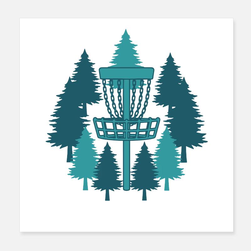 Disc Golf Basket In Forest Frisbee Golf Flying Poster 8" x 8" (20x20 cm)