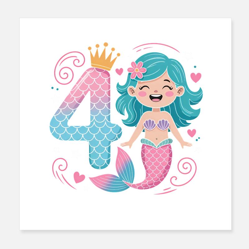 4e anniversaire de la sirène 4 ans Poster 20 x 20 cm