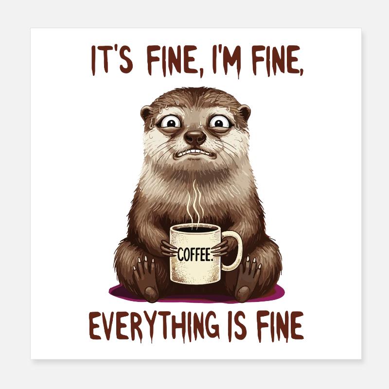 Its Fine Im Fine Coffee Otter Humor Poster 8" x 8" (20x20 cm)