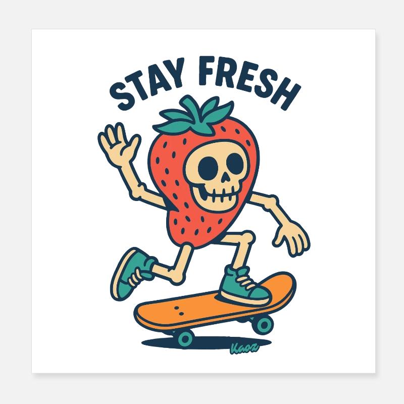 Strawberry skull skull on skateboard Poster 8" x 8" (20x20 cm)