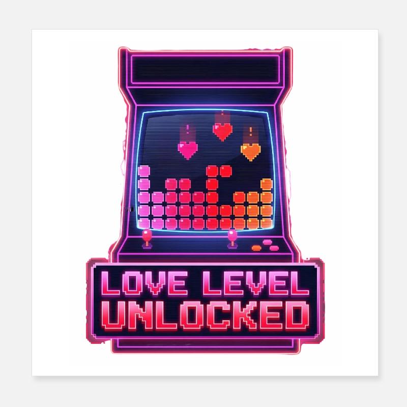 Jeu vidéo rétro d’arcade débloqué Love Level Poster 20 x 20 cm
