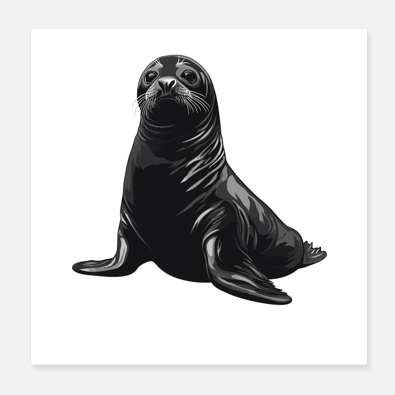 Schwarzer Seehund Portrait Poster 20x20 cm