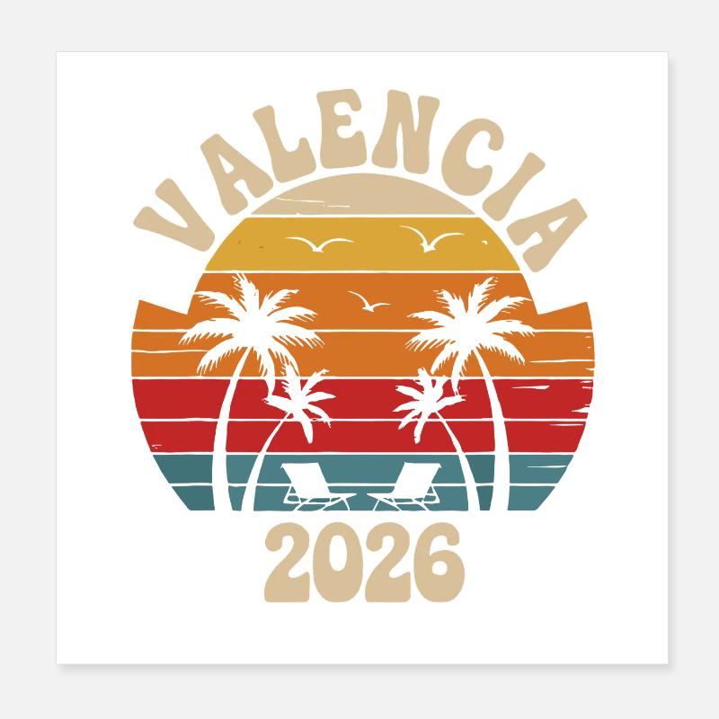 Valencia 2026 Retro Strand Poster 20x20 cm
