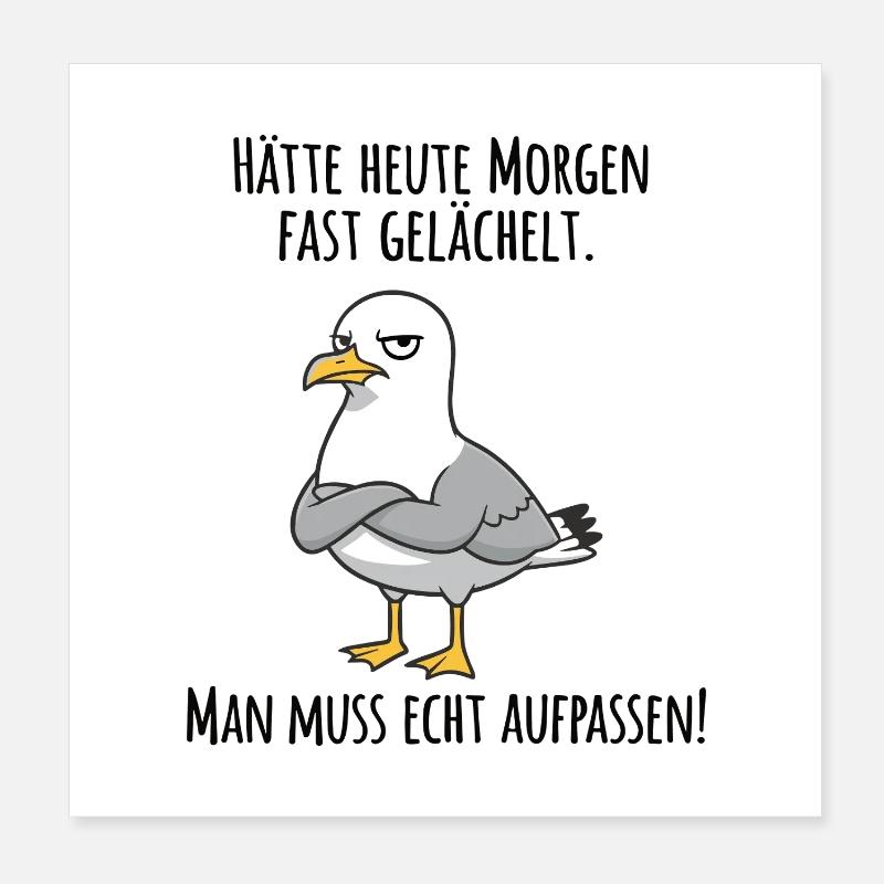 Almost Smiled – Grumpy Seagull for Morning Grouches Poster 8" x 8" (20x20 cm)