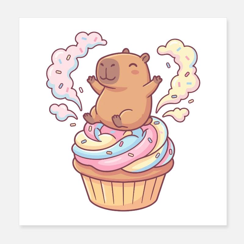 Fête cupcake capybara avec glaçage arc-en-ciel Poster 20 x 20 cm