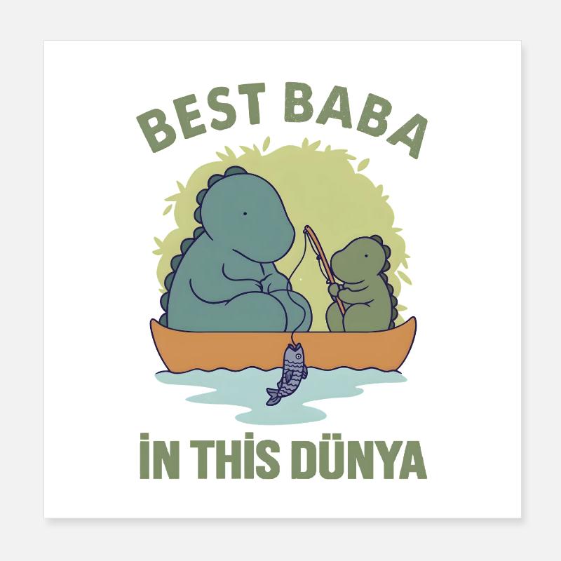Le meilleur Baba de cette Dünya – La douce pêche au dinosaure Poster 20 x 20 cm