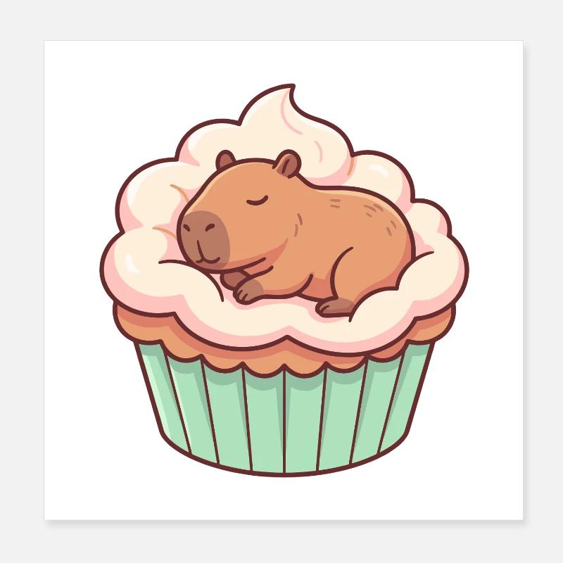 Motif mignon de cupcakes capybara Poster 20 x 20 cm
