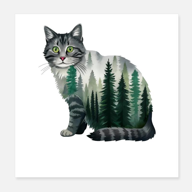 Un chat de la forêt peint à l’aquarelle Chat de la forêt Poster 20 x 20 cm