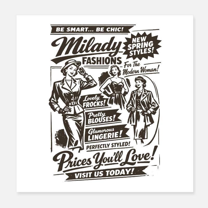Nostalgie de la mode rétro | Femmes | Mode vintage Poster 20 x 20 cm