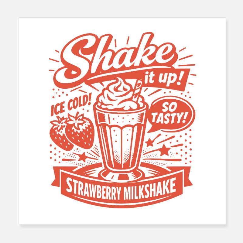 Strawberry Milkshake 50s Retro Design Poster 8" x 8" (20x20 cm)
