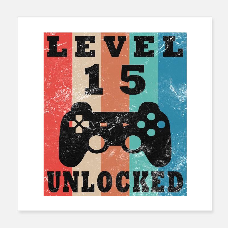 Level 15 Unlocked Retro Controller Poster 8" x 8" (20x20 cm)