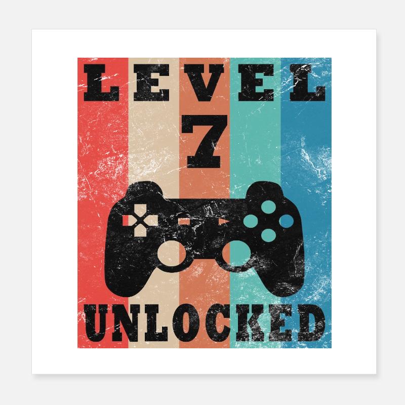Level 7 freigeschaltet Retro-Controller Poster 20x20 cm