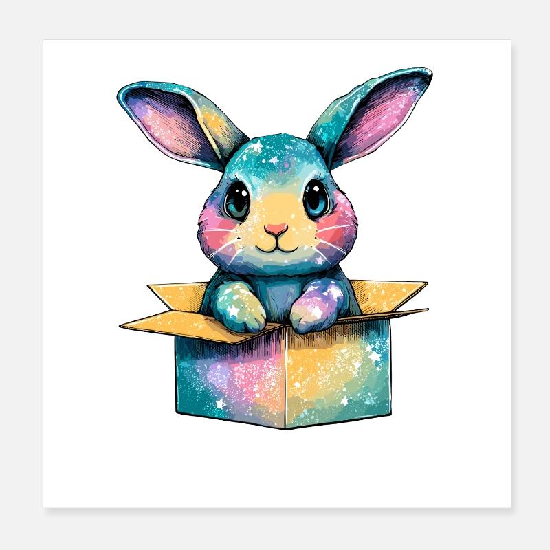 Un lapin coloré dans une boîte Poster 20 x 20 cm