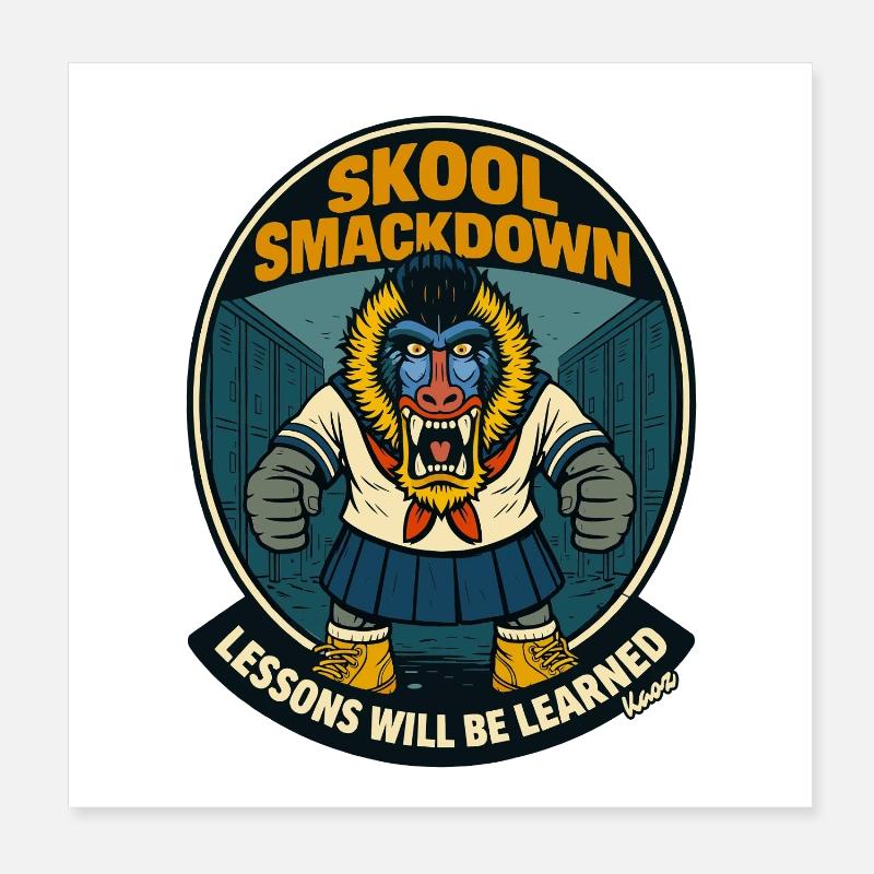 Schule Smackdown Primaten Affe Mandrill Poster 20x20 cm