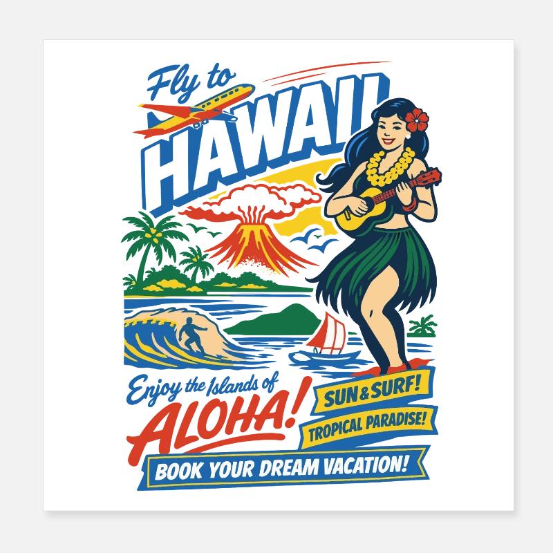 Hawaii Dream Trip 50s Poster Poster 8" x 8" (20x20 cm)
