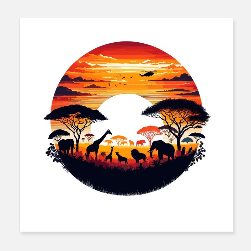 Sunset Serengeti Silhouette Poster 8" x 8" (20x20 cm)