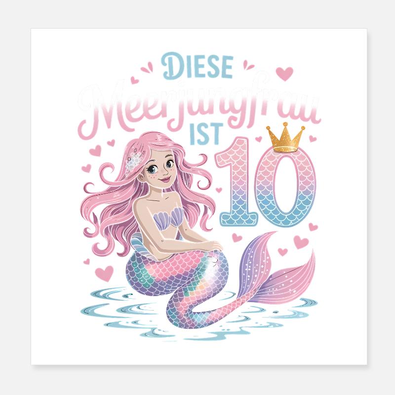 Diese Meerjungfrau Ist 10 Mädchen 10. Geburtstag Poster 20x20 cm