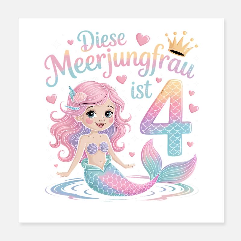 Cette sirène a 4 ans de filles Poster 20 x 20 cm