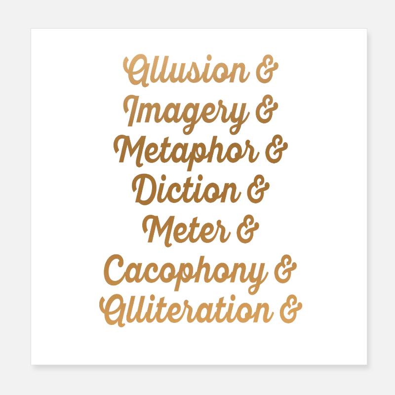 Écriture dorée Outils littéraires Typographie Poster 20 x 20 cm