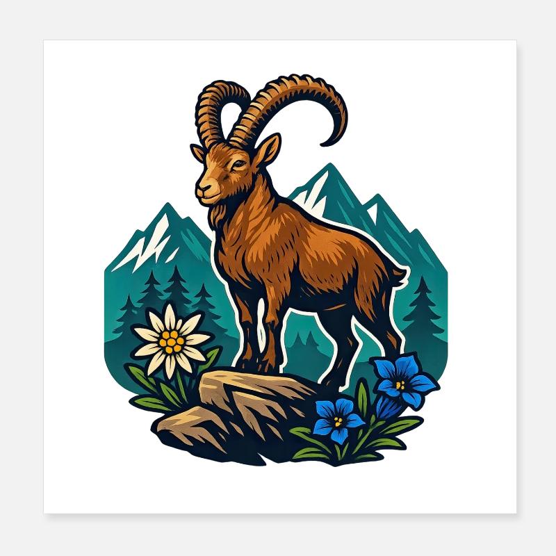 Ibex on mountain meadow Poster 8" x 8" (20x20 cm)