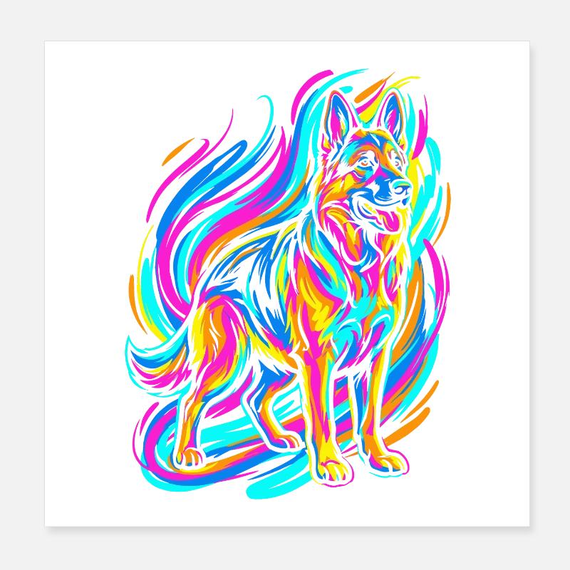 Bunter Schäferhund Poster 20x20 cm