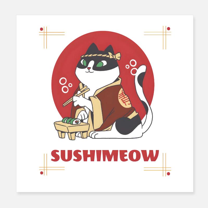 Sushimeow – Funny Cat Japan Sushi Design Poster 8" x 8" (20x20 cm)