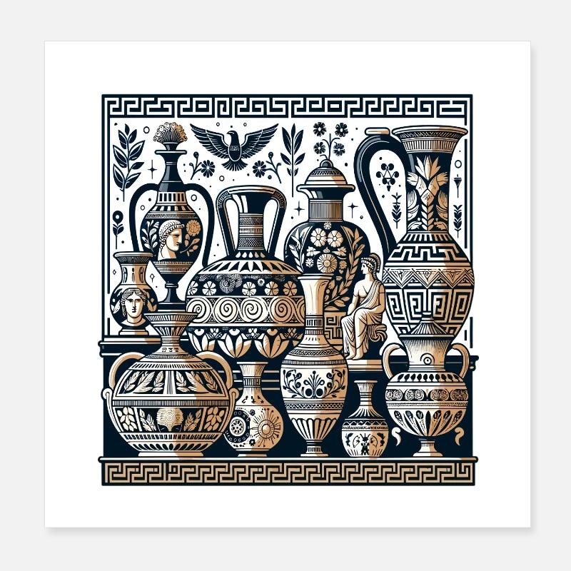 Ancient Vase Ornaments Greek Patterns Poster 8" x 8" (20x20 cm)
