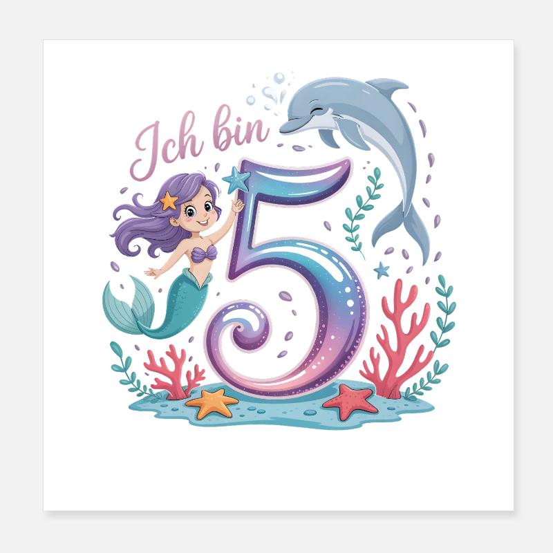 Ich Bin 5 Meerjungfrauen Mädchen 5. Geburtstag Poster 20x20 cm