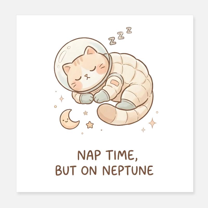 Nap Neptune | Chat de l’espace mignon Poster 20 x 20 cm