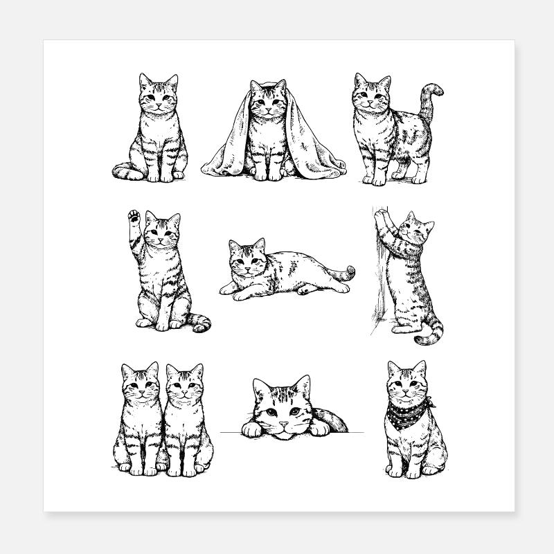 Night Cats Silhouettes Collection Poster 8" x 8" (20x20 cm)