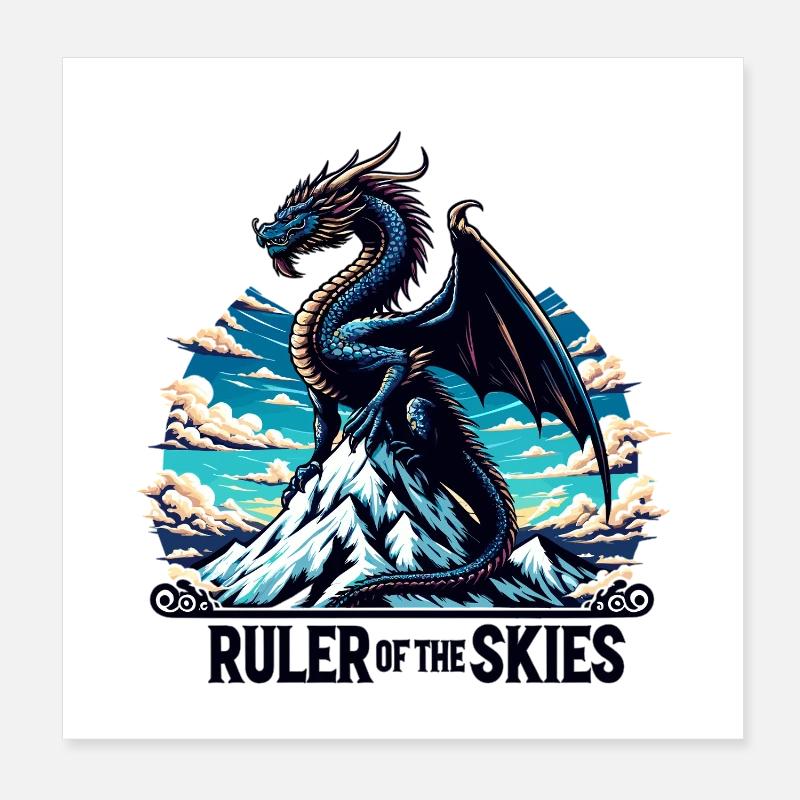 Dragon sky over mountain range Poster 8" x 8" (20x20 cm)