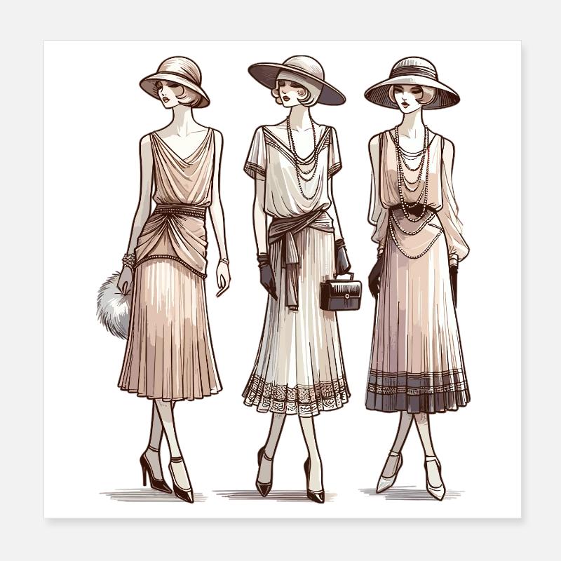 Flapper 1920s Beige Poster 8" x 8" (20x20 cm)