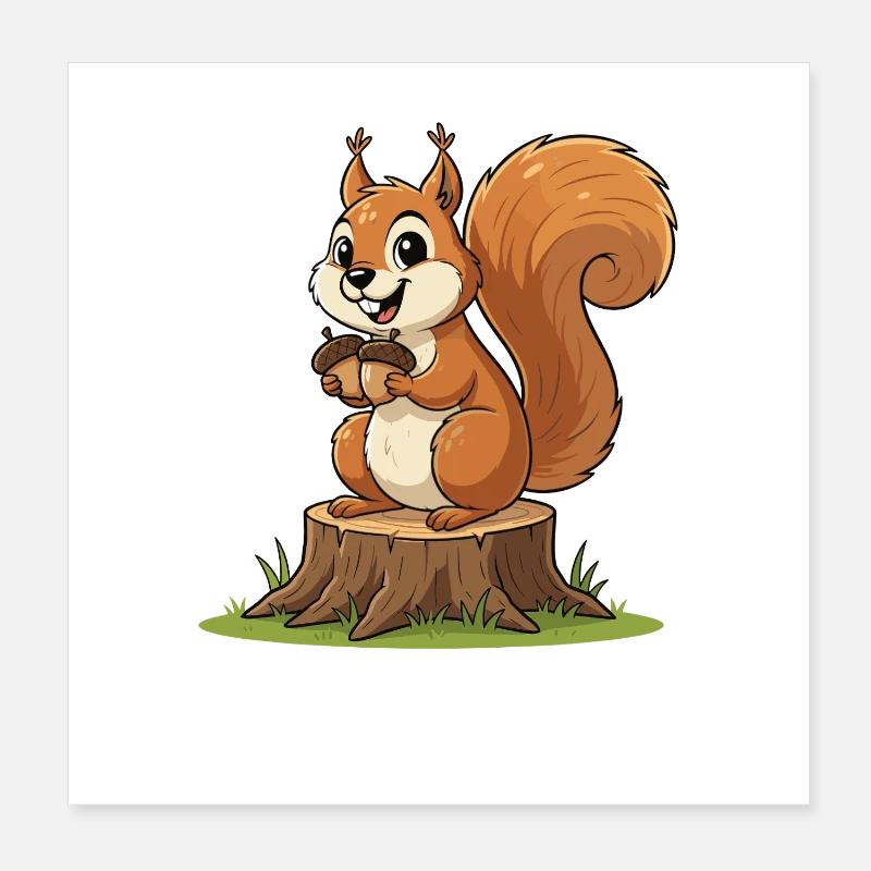 Eichhörnchen am Baumstumpf mit Eichel Poster 20x20 cm