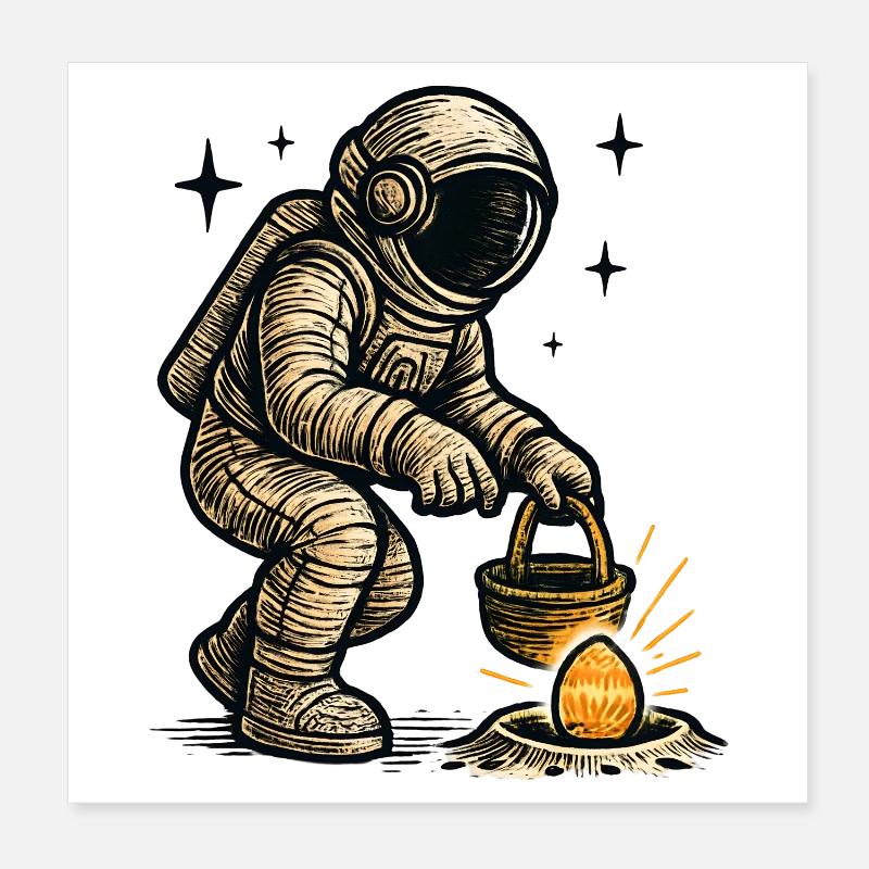 Astronaut collects easter egg Poster 8" x 8" (20x20 cm)