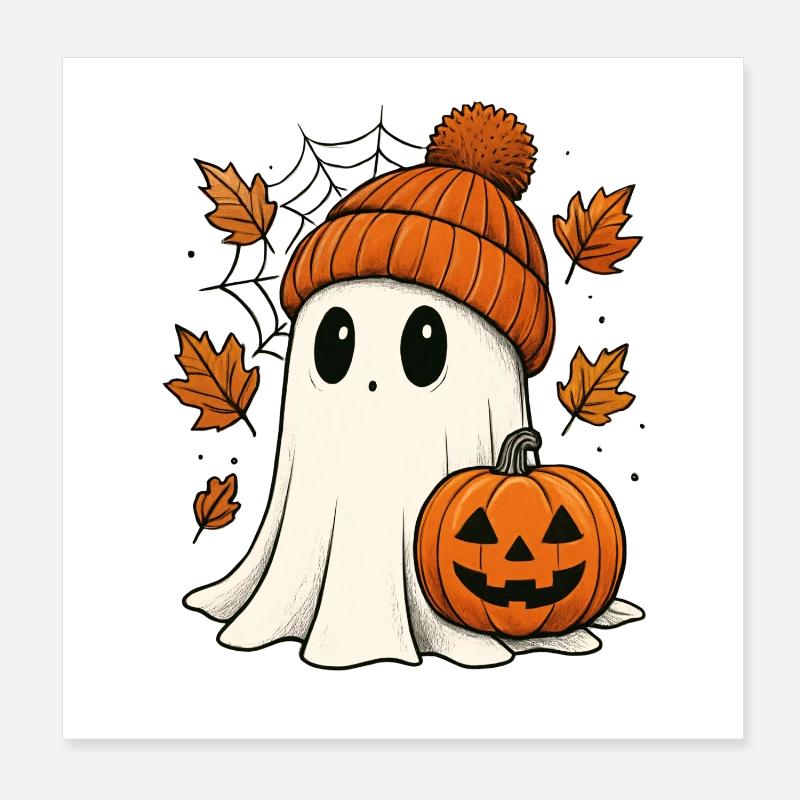 Fantôme d’Halloween avec citrouille - Tenue d’automne douce Poster 20 x 20 cm