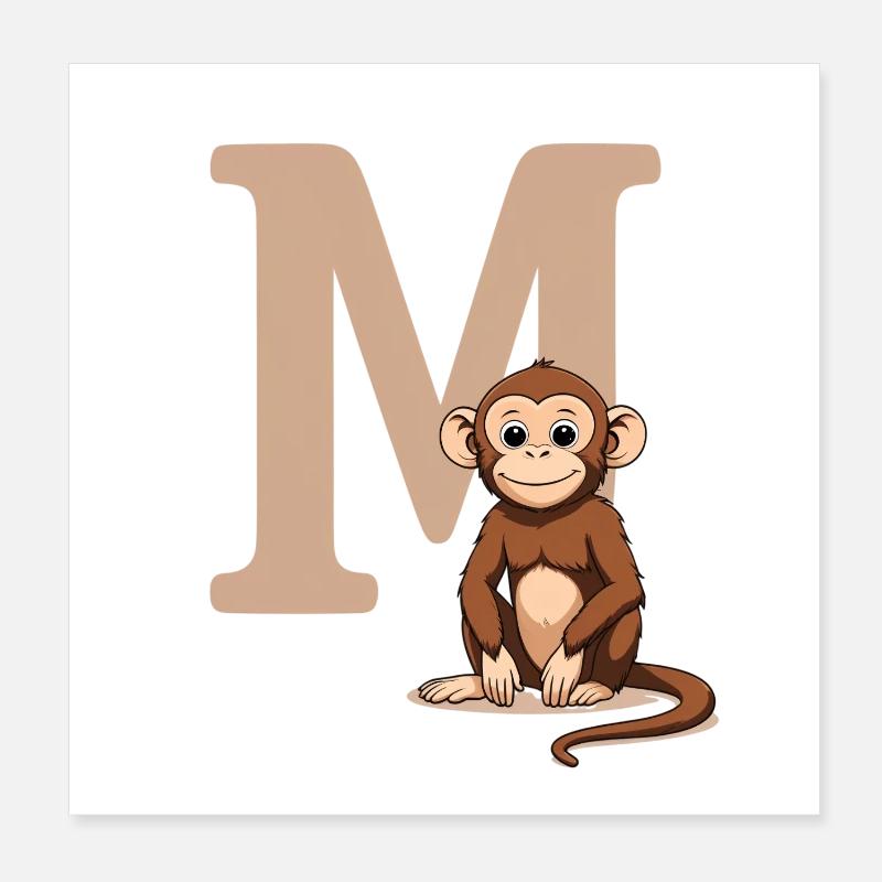 Conception MonkeyM avec la lettre majuscule M Poster 20 x 20 cm