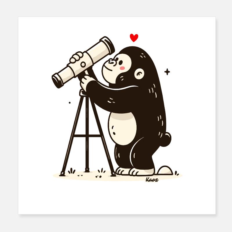 Petit singe avec télescope Poster 20 x 20 cm