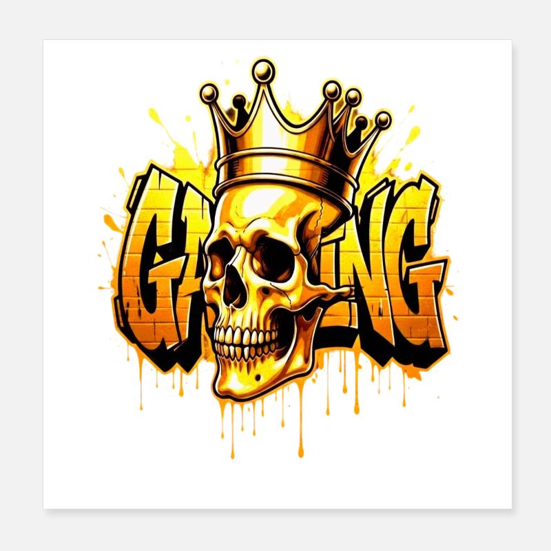 Graffiti Gaming Skull Gold Poster 20x20 cm