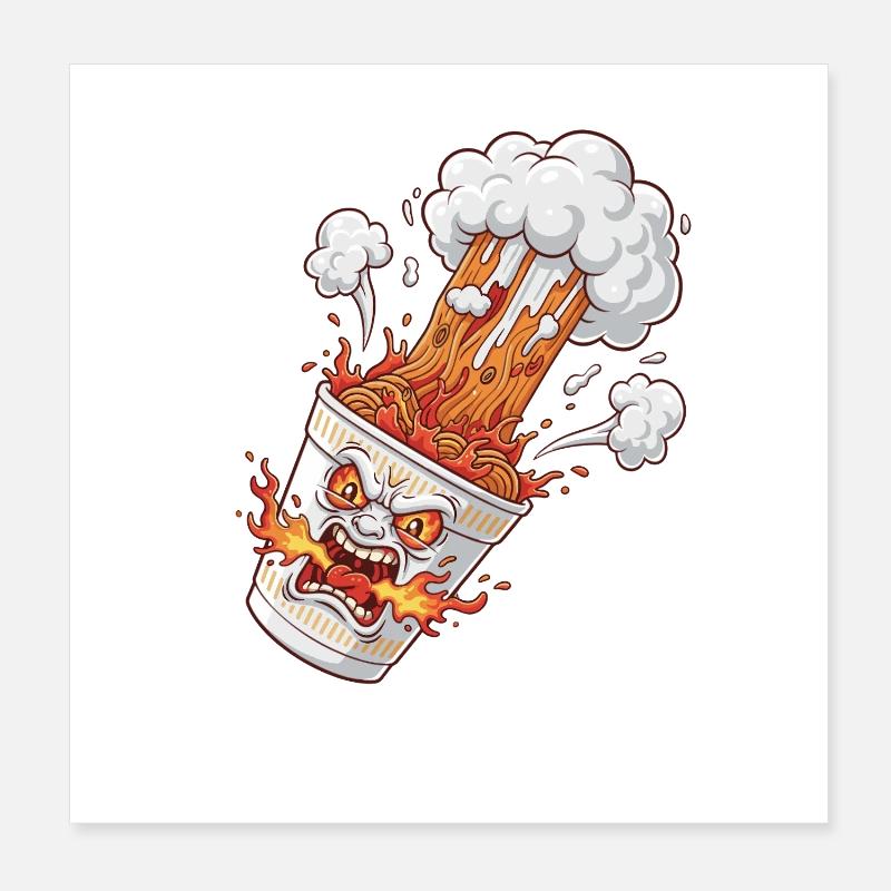 Tasse de Ramen au feu avec visage Poster 20 x 20 cm