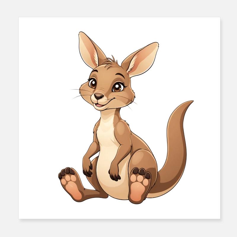 Cuddly Kangaroo Cartoon Poster 8" x 8" (20x20 cm)