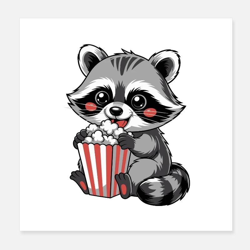 Kuschelnder Waschbär Popcorn Poster 20x20 cm