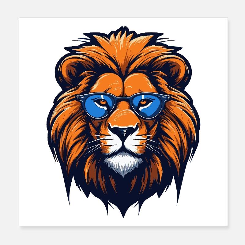 Löwe mit blauer Brille - Pop Art Poster 20x20 cm