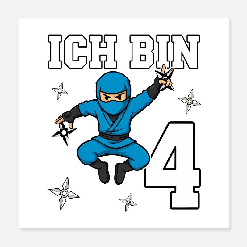 Ich bin 4 Ninja 4. Geburtstag blau Karate Poster 20x20 cm