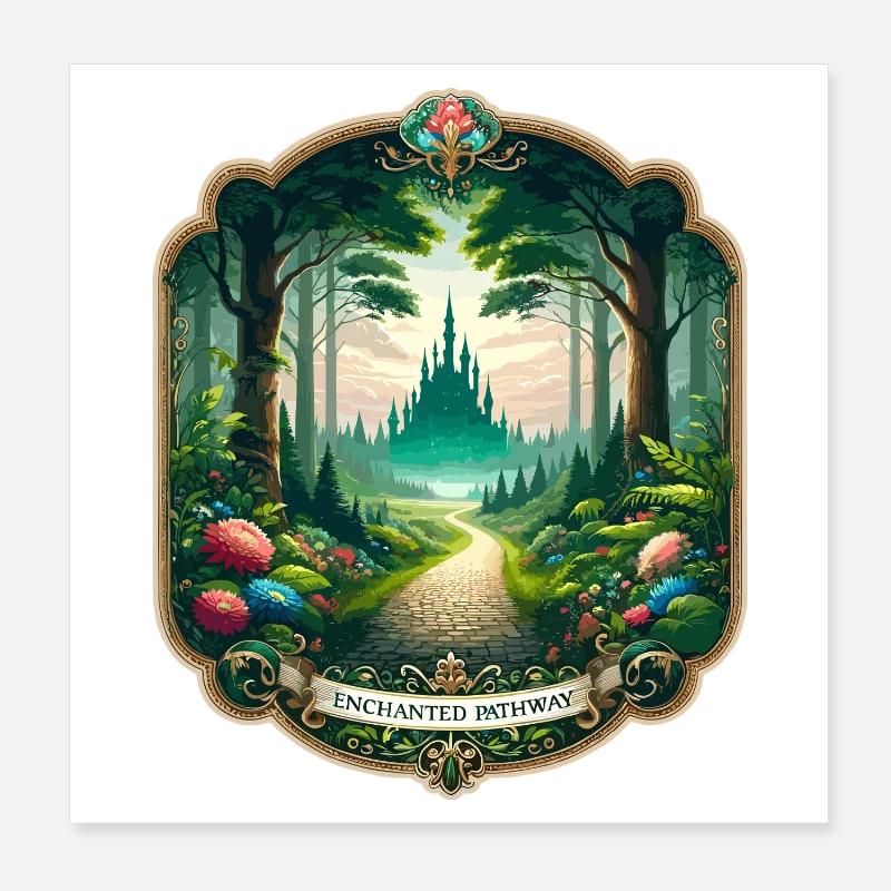 Chemin enchanté vers le château Poster 20 x 20 cm